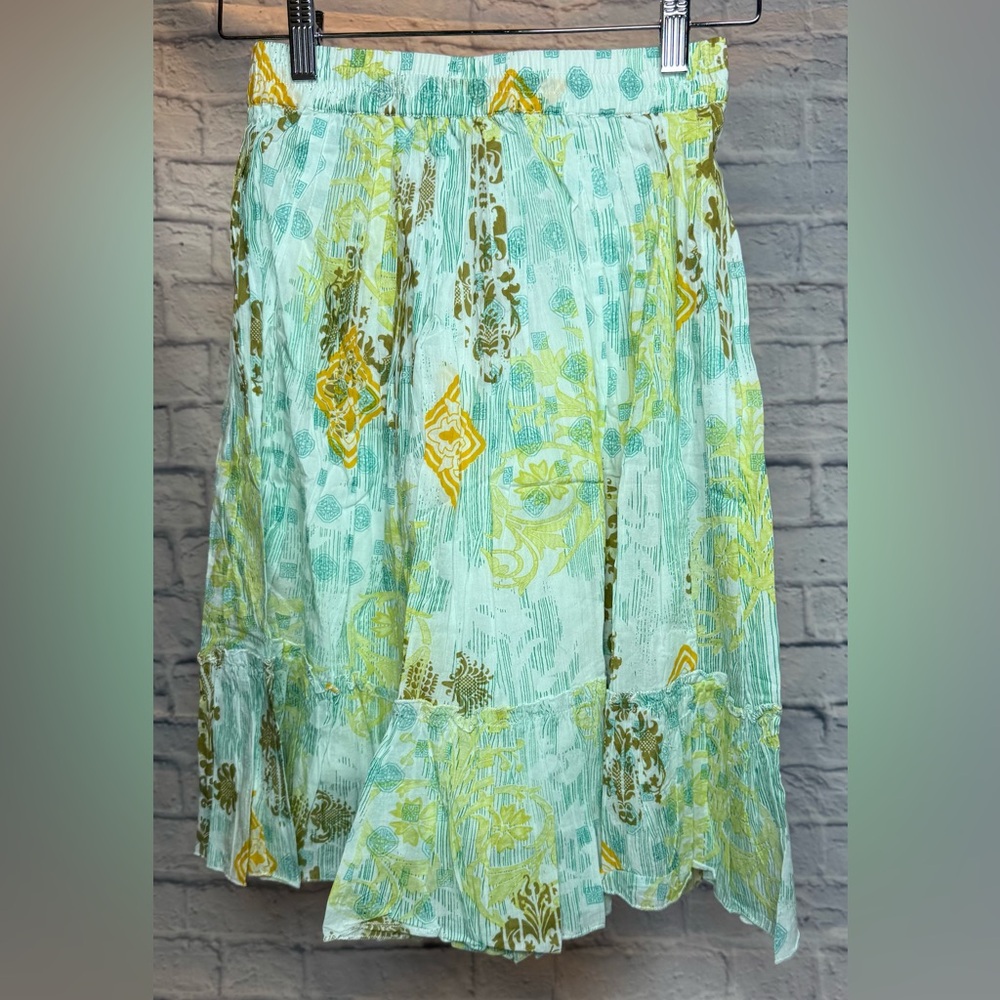 Elegant Floral Women's Maxi Skirt - Mint and Mustard